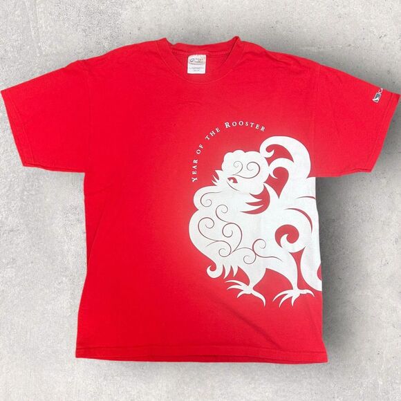 Year of the Rooster Wrap‎ Around T-Shirt Red White Size Large - Picture 1 of 7